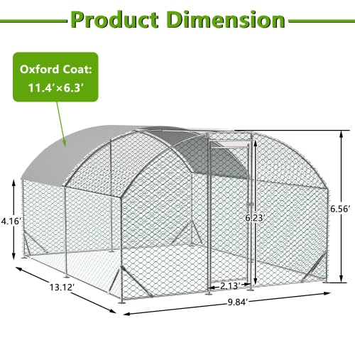 Large Chicken Coop Metal Chicken Run with Waterproof and Anti-UV Cover Dome Shaped Walk-in Fence Cage Hen House for Outdoor and Yard Farm Use 1" Tube Diameter - size: 118.0"L x 157.4"W x 78.7"H