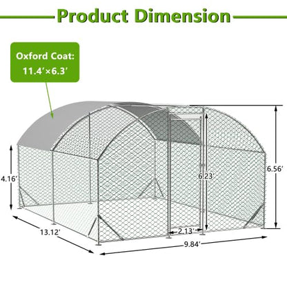 Large Chicken Coop Metal Chicken Run with Waterproof and Anti-UV Cover Dome Shaped Walk-in Fence Cage Hen House for Outdoor and Yard Farm Use 1" Tube Diameter - size: 118.0"L x 157.4"W x 78.7"H