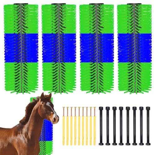 Livestock Scratching Brush 4 Pack, Dense Cow Brush Wall Mount Anti-Itch Grooming Tool, Flexible Goat and Horse for Grooming with Screws and Nuts - color: teal
