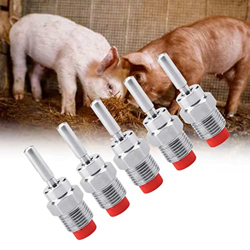 HEEPDD Automatic Pig Nipple Drinker 2.5x0.8 Inch Stainless Steel Copper Cap Pig Waterer with Spring, 5pcs Livestock Water Valve for Cattle Farm Pen, No Leak Water Saving Design
