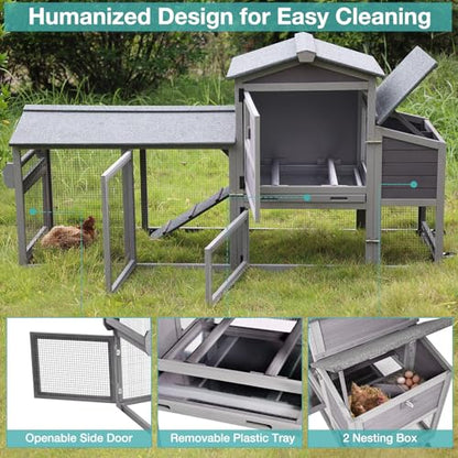 Chicken Coop, Mobile Chicken House with Wheels, Outdoor Hen House Poultry Cage with Nesting Box, Leakproof Pull Out Tray and UV-Resistant Roof (78.9" L x 26.6" W x 42.5" H) - color: Grey, size: 78.9" L x 26.6" W x 42.5" H