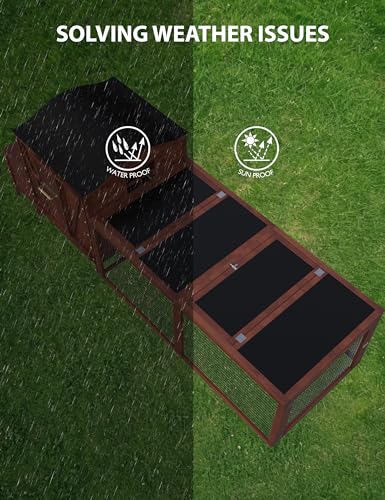 Hipicute Wooden Poultry Cage for 3-5 Chickens, 106in Chicken Coop with Run, Outdoor Hen Coop with Waterproof Roof, Nesting Box, Pull Out Trays and Ramp, Red - color: Red