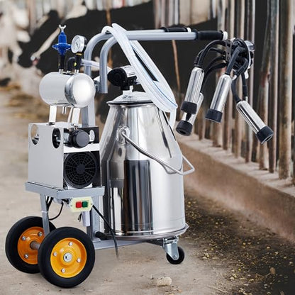 Cow Milking Machine Portable, Cow Milker Machine 25L/6.6 Gallon Stainless Steel Bucket Automatic Cow Milker with Vacuum Pulsation, 550W 2 in 1 Milking Machine for Cows and Goats on Mobile Cart
