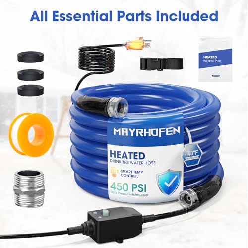 Heated RV Water Hose 75ft with Integrated GFCI Plug, –40°F Freeze-Protection Drinking Water Hose, Lead-Free BPA-Free, Heavy-Duty Heated Hose with Adapter - color: With GFCI, size: 75ft