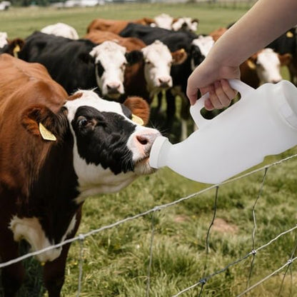 2.64 Quart High-Capacity Horizontal Milk Bottle Calf Feeder Bottles with Handle and Silicone Nipple，Farm Cow Milk Feeder, Livestock Supplies (White)
