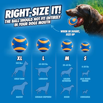 Chuckit Ultra Squeaker Dog Ball - Extra Large Bouncy and Squeaky Pet Toy for Dogs 100+ lbs - Floats on Water - Durable Rubber - Size XL - 3.5" Diameter - Pack of 1 - color: Squeaker, size: XL