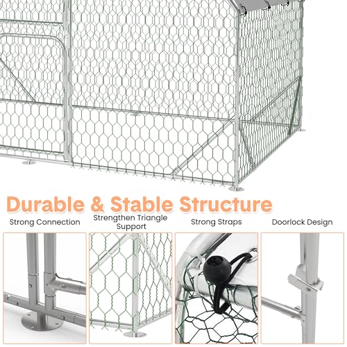 Large Metal Chicken Coop, Walk-in Chicken Run Pen with Waterproof Anti-UV Cover, Heavy Duty Poultry Cage for Chicken, Duck, Rabbit, Outdoor Backyard Farm Use - size: 118.1"L x 78.7"W x 78.7"H