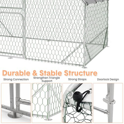 Large Metal Chicken Coop, Walk-in Chicken Run Pen with Waterproof Anti-UV Cover, Heavy Duty Poultry Cage for Chicken, Duck, Rabbit, Outdoor Backyard Farm Use - size: 118.1"L x 78.7"W x 78.7"H