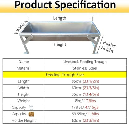 Large Capacity Animal Feed Trough Weatherproof, Stainless Steel Dogs Goats Cows Horse Watering Trough, Portable Poultry Pasture Feeders Outdoor Farms(L 160cm(63") x W 60cm(23 3/5")) - size: L 160cm(63") x W 60cm(23 3/5")