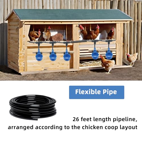 Automatic Chicken Waterer – Float Controlled 6 pcs Chicken Water Cups with Hose Fitting, No-Spill Chickens Watering System,Quick-Connect Poultry Water Dispenser.
