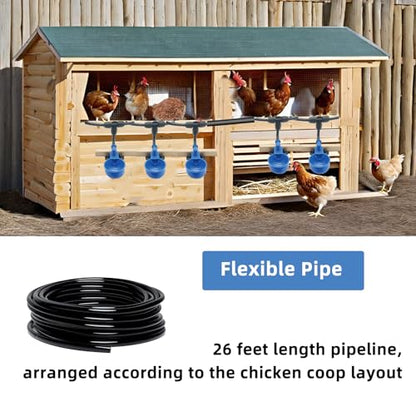 Automatic Chicken Waterer – Float Controlled 6 pcs Chicken Water Cups with Hose Fitting, No-Spill Chickens Watering System,Quick-Connect Poultry Water Dispenser.