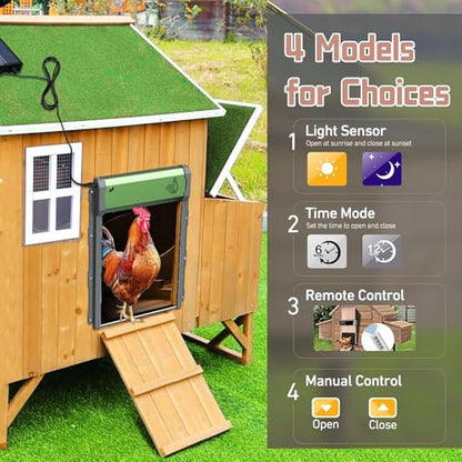 Automatic Solar Powered Chicken Coop Door with Light Sensor, Timer and Remote Control, Weatherproof Anti-Pinch Chicken Coop Rolling Shutter Door ﻿