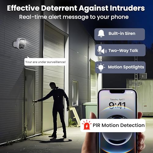 2026 Upgraded 2K Security Cameras Wireless Outdoor (2 Pack), Free Cloud Storage, Long Battery Life, AI Motion Detection, Spotlight & Siren, Waterproof, WiFi Surveillance Outdoor Camera with 2-Way Talk - color: White - 2 Pack Camera