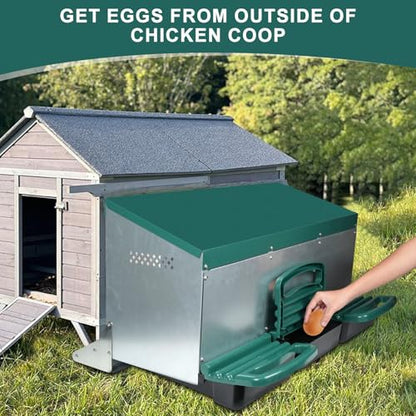 Chicken Nesting Box, 3 Holes Nesting Boxes, Heavy Duty Metal Laying Boxes, Roll Away Nesting Box Egg Collection Tray, with Roosting Pole for Chicken Coop(Green) - size: 3 Holes