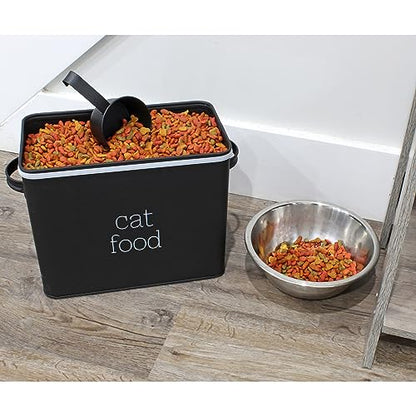 AuldHome Design Farmhouse Cat Food Container (Black) Enamel Look Rustic Cat Food Bin with Scoop