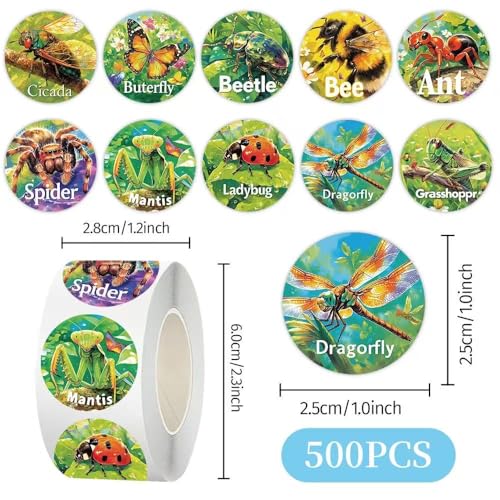 1000 Pcs Insect Animals Stickers for Boys Girls 2 Roll 1 Inch Bug Stickers Bulk. Scrapbook Nature Sticker Packs for Water Bottles Phone Case Laptop - color: Insect Stickers
