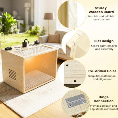 Chicken Brooder Box for Chicks Starter Kit, 16 Inch Wooden Chicken Brooder Box with 75W Heating Lamps, Thermometer and Tin Foil, Poultry Breeding Kit, for 5-7 Chicks Ducks Quail Hamsters