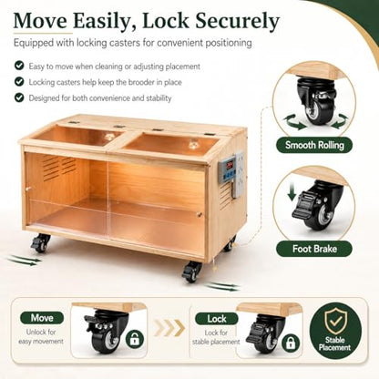 Brooder Box for Chicks, Premium Wooden Chicken Brooder Box with Heat Lamps, Thermostat & Locking Casters, Indoor Chick Brooder Box for Ducklings, Quail and Dwarf Hamster (40x20x20 in) - size: 40.0"L x 20.0"W x 20.0"H