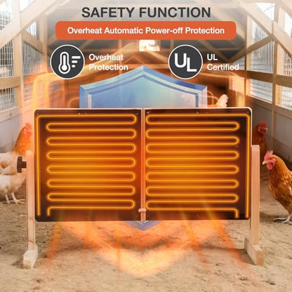 Chicken Coop Heater with Temperature Control, 200W Chick Heater with Adjustable Temp (70-190℉) for Winter, 2 Heating Plates, Foldable Large Size Coop Heater (Natural Wood) - color: Natural
