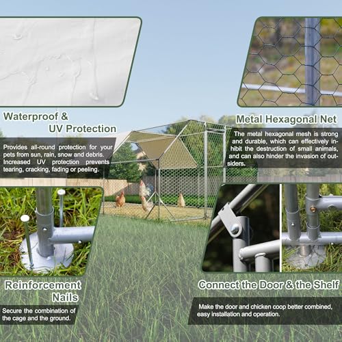 Large Metal Chicken Coop, Walk in Chicken Coops with Run, Heavy Duty Chicken Runs for Yard with Cover, Outdoor Farm Duck Rabbit Cage Poultry Pen (10 ft x 13 ft)