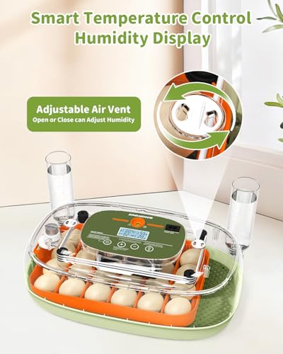 Egg Incubator for 24 Chicken Eggs with Automatic Turner, Digital Temperature Control & Humidity Display, Candler, Poultry Hatcher for Chicken, Duck, Quail, Birds (Green) - color: Green