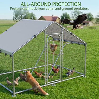 Large Metal Chicken Coop with Roosting Perch, Waterproof and UV-Resistant Cover,Chicken Run Outdoor Walk-in Cage Rabbit Duck Hen House for Yard Farm Use Spire Roof (10’ W x 4.9’ L x 6.4’ H) - size: 59.9"L x 118.0"W x 78.0"H