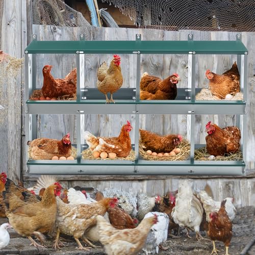 Chicken Metal Nesting Boxes, 8 Compartment Metal Nesting Box for Chicken, 8 Room Wall Mountable Nesting Boxes for Hens, Galvanized Steel Easy to Assemble - size: 42.7"L x 16.3"W x 26.4"H