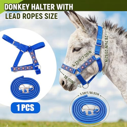 1 Set Miniature Donkey Halter with Lead Ropes, Cute and Stylish Adjustable Nylon Head Collar Set for Miniature Donkeys (Blue) - color: blue