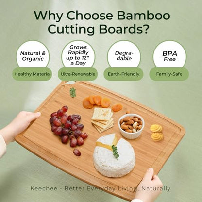 Keechee Dishwasher Safe Bamboo Cutting Boards 15.4x11.7in Heat-Resistant Chopping & Charcuterie Board with Juice Groove, Durable Lightweight Kitchen Essentials for Meat, Vegetables, Easy Clean - size: 15.4"L x 11.7"W