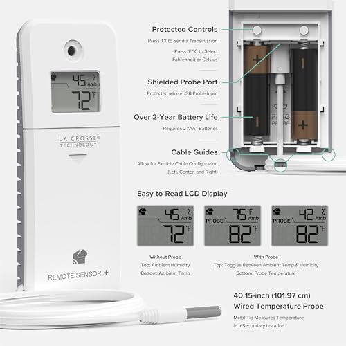 Temp Tracker Probe Wi-Fi Alert System with The Bridge Gateway and a Temperature Probe Sensor with Ambient Temperature and Humidity - size: Medium