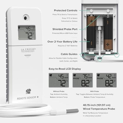Temp Tracker Probe Wi-Fi Alert System with The Bridge Gateway and a Temperature Probe Sensor with Ambient Temperature and Humidity - size: Medium