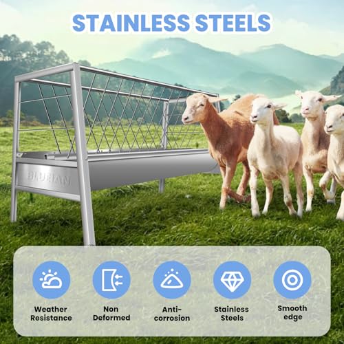 Goat Hay Feeder, 90 Gallon Multiple Sided Goat Hay Rack, 62'' x 26'' x 35'' Heavy Duty Stainless Steel Hay Feeder for Goats, Sheep, Horse, Silver (Stainless Steel)