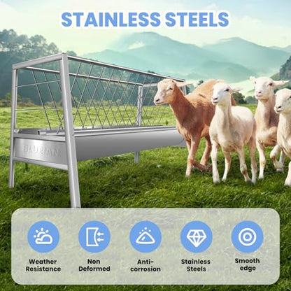 Goat Hay Feeder, 90 Gallon Multiple Sided Goat Hay Rack, 62'' x 26'' x 35'' Heavy Duty Stainless Steel Hay Feeder for Goats, Sheep, Horse, Silver (Stainless Steel)