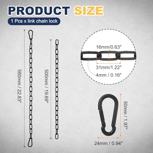PATIKIL Gate Chain Lock, 23 in x 4mm Chain Dia Alloy Steel Hanging Chain Lock with 2 Open Clasps for Stall Barn Fence Gate Hammock Swing Punching Bags Sandbag Yoga Gym, Black - size: 23inch x 4mm