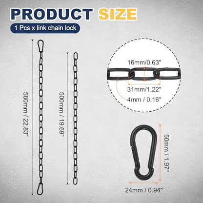 PATIKIL Gate Chain Lock, 23 in x 4mm Chain Dia Alloy Steel Hanging Chain Lock with 2 Open Clasps for Stall Barn Fence Gate Hammock Swing Punching Bags Sandbag Yoga Gym, Black - size: 23inch x 4mm