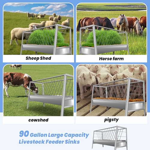 Goat Hay Feeder, 90 Gallon Multiple Sided Goat Hay Rack, 62'' x 26'' x 35'' Heavy Duty Stainless Steel Hay Feeder for Goats, Sheep, Horse, Silver (Stainless Steel)