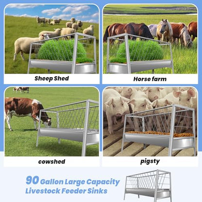 Goat Hay Feeder, 90 Gallon Multiple Sided Goat Hay Rack, 62'' x 26'' x 35'' Heavy Duty Stainless Steel Hay Feeder for Goats, Sheep, Horse, Silver (Stainless Steel)