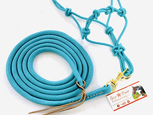 Star Point Horsemanship Mini-Pony 4 Knotted Rope Halter & 8' Lead Set (Teal, Large 38-42" Pony) - color: Teal, size: Large 38-42" Pony