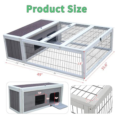 Tortoise House Habitat Wooden, Chicken Coop with Run Rabbit Hutch Small Animal Hutch Enclosure Indoor/Outdoor-Grey + White Trim - color: Grey&White Trim-1