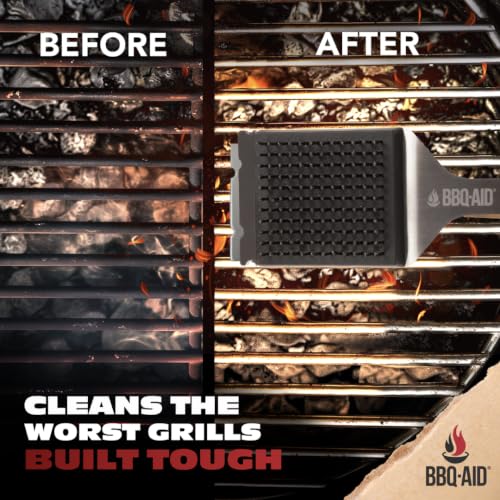 BBQ Grill Brush for Outdoor Grill Cleaner and Scraper, Replaceable Head | Barbecue grill cleaning brush with no-scratch stainless steel bristles and extended red handle, safe for any grill grate - color: Red