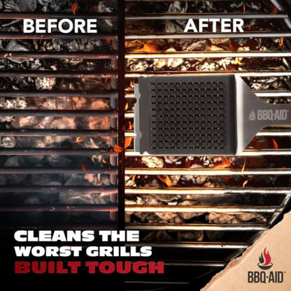 BBQ Grill Brush for Outdoor Grill Cleaner and Scraper, Replaceable Head | Barbecue grill cleaning brush with no-scratch stainless steel bristles and extended red handle, safe for any grill grate - color: Red