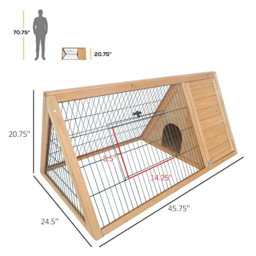 PawHut 46" x 24" Wooden A-Frame Outdoor Rabbit Hutch, Small Animal Cage, Bunny Hutch with Outside Run & Ventilating Wire, Yellow - color: Brown, size: 45.8"L x 24.5"W x 20.8"H