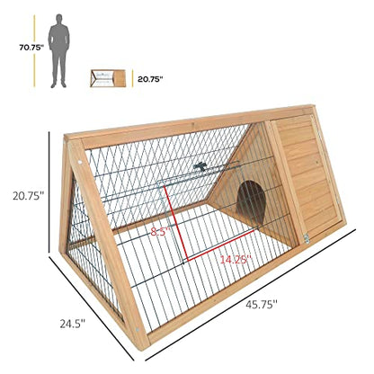 PawHut 46" x 24" Wooden A-Frame Outdoor Rabbit Hutch, Small Animal Cage, Bunny Hutch with Outside Run & Ventilating Wire, Yellow - color: Brown, size: 45.8"L x 24.5"W x 20.8"H