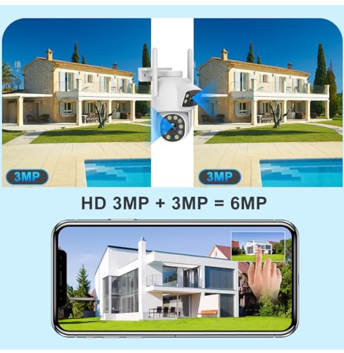 EVERSECU Dual Lens Linkage 6MP WiFi PTZ Security Camera Outdoor, 360° View, Auto Tracking, Motion Detection, Color Night Vision, 2-Way Audio, Compatible with Alexa - size: Single