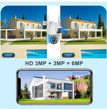 EVERSECU Dual Lens Linkage 6MP WiFi PTZ Security Camera Outdoor, 360° View, Auto Tracking, Motion Detection, Color Night Vision, 2-Way Audio, Compatible with Alexa(4pack) - size: Full