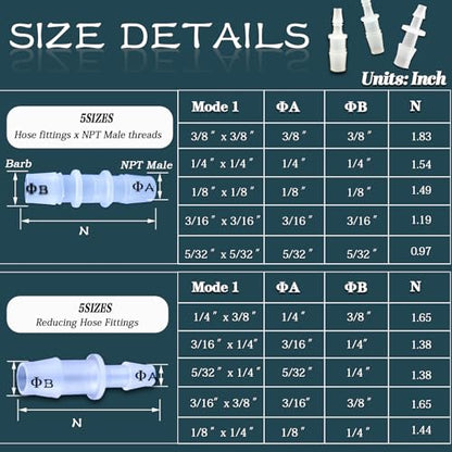 45PCS Plastic Hose Barb Fittings, Equal Diameter Two-Way Adapter Connectors, Aquarium Airline Tubing Connectors, Plastic Barb Joint Splicer Mender Adapter Union for Fuel, Gas, Liquid & Air Tubing.