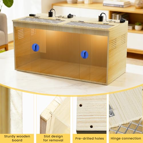 Brooder Box for Chicks, 32 Inch Large Wooden Chicken Brooder Box with 75W Heat Lamps, Thermometer, Chicken Feeder & Waterer Set, Tin Foil, Ideal for 12-15 Newborn Chicks Ducks Quails, Large