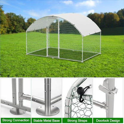 Large Metal Chicken Coop, Outdoor Chicken Runs for Yard with Cover,Large Chicken Run with Upgrade Tri-Supporting,Waterproof and UV-Resistant,Walk-in Poultry Cage for Farm Yard(9.8'l x 6.5'w x 6.5'h) - size: 9.8 x 6.5 x 6.5 FT