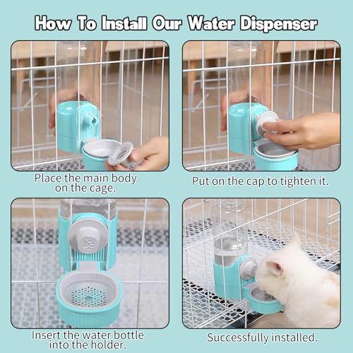 18OZ Rabbit Water Bottle, Pet Water Bottle for Cage Crate,Hanging Automatic Water Dispenser for Cage,Ferret Bunny Guinea Pig Water Bowl,Suitable for Small Animal (Blue, 18OZ) - color: Blue