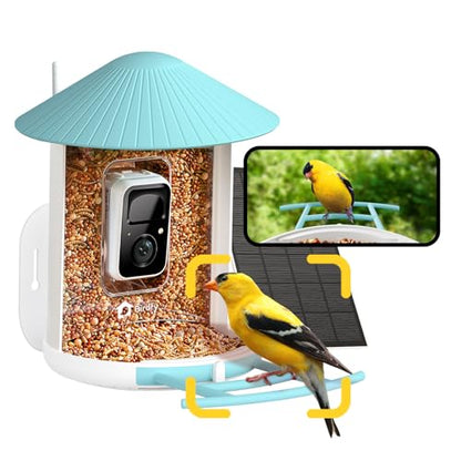 NETVUE by Birdfy Smart Bird Feeder with Camera – AI Identifies Birds Species 2MP Night Vision & App Alerts, 2.4Ghz Wi-Fi Connect IP65 Weatherproof Bird Camera-Gift for Backyard BirdWatchers, Blue - color: Blue, style: AI Solar